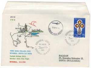 Turkey 1984 Special Cancellation First Flight Istanbul Bulgaria Turkish Airlines