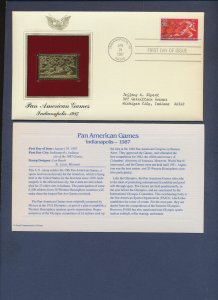 1987 - Pan American Games, Indianapolis - 22Kt Gold Golden FDC Cover