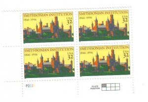 #3059  MNH Plate block 4 32c Smithsonian Buildings 1996