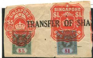 Straights Settlement  SC#165,167a w/ Singapore Rev $5 $1 Usd