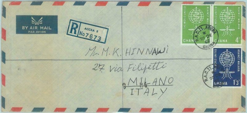 84377 - GHANA - Postal History - REGISTERED COVER to ITALY 1962 - MALARIA