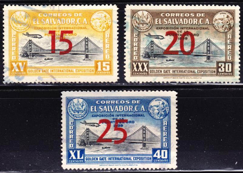 El Salvador Scott C86-C88  complete set  F to VF used.