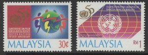 MALAYSIA SG579/80 1995 ANNIV. OF UNITED NATIONS MNH