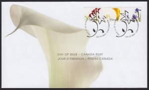 CALLA LILY, DUTCH IRIS = Official FDC Canada 2004 #2072-2074