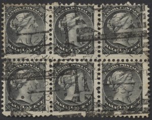 Canada #34 1/2c Small Queen Block of 6 Belleville Squared Circle H1 4 AU 29 93