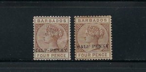 BARBADOS SCOTT #69-69A - 1892 HALF PENNY SURCHARGES- MINT #69 LH/ #69A NO GUM