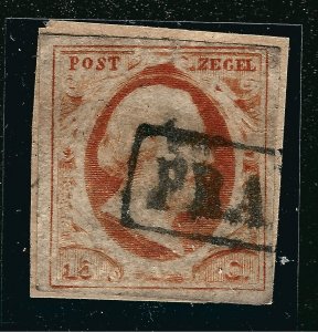 Beautiful Netherlands #3 Used on Piece F-VF Cat $130...Pick up a Bargain!!