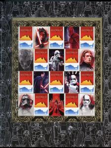 AUSTRALIA 2017  STAR WARS THE LAST JEDI SET OF TWO PERSONALIZED SHEETS IN FOLDER