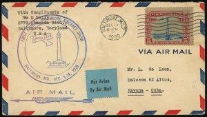 Baltimore Havana First Annual Aircraft Show Airmail Cover 1929 USA #C11 Postage