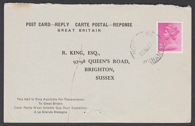 BAHAMAS 1967 GB origin international reply card used from HOPE TOWN.........T136