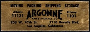 Vintage US Poster Stamp Argonne Van & Storage Company Los Angeles California