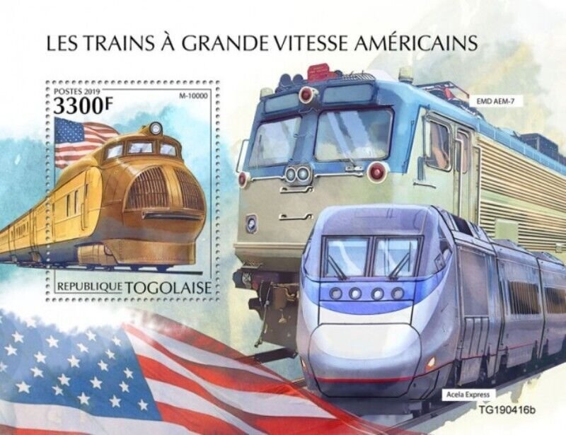 Togo - 2019 American Speed Trains - Stamp Souvenir Sheet - TG190416b