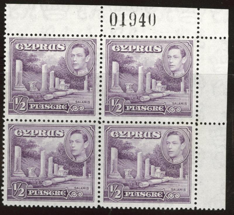 Cyprus Scott 164 MNH** 1951 KGVI plate block