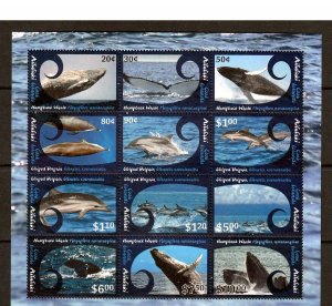 Aitutaki #581-592 - 2013 Whales & Dolphins Souvenir Sheet cv$55.00