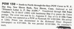 CSA POW Cover Libby Prison South-to-North Old Point Comfort, VA Due 3 Handstamp