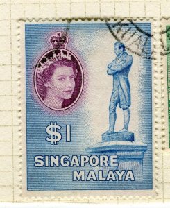 SINGAPORE; 1950s early pictorial QEII issue fine used $1. value