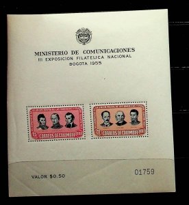 COLOMBIA Sc C278 NH SOUVENIR SHEET OF 1955 - POSTAL UNION - (CT5)