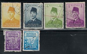 Lot of 6 - 1950s INDONESIA Stamps - Used, See Photos C14 