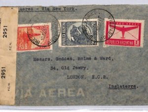 ARGENTINA Air Mail Buenos Aires WW2 CENSOR GB London Cover 1944 via NY ZN48