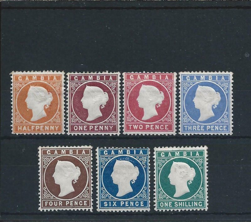 GAMBIA 1880-81 CROWN CC UPRIGHT SET OF SEVEN MM SG 10B/20B CAT £800