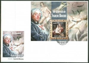 GUINEA BISSAU 2013 310th BIRTH  ANNIVERSARY OF FRANCOIS BOUCHER S/SHEET FDC