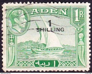 ADEN 1951 KGVI 1 Shilling on 1 Rupee Emerald-Green SG43 Used