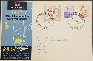 BOAC  1957 Turkey Ataturk FFC To Darwin Australia Cover