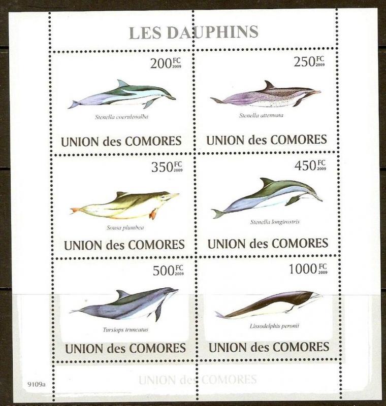 COMORES 2009 DOLPHINS SHEETLET (NO1) MNH 