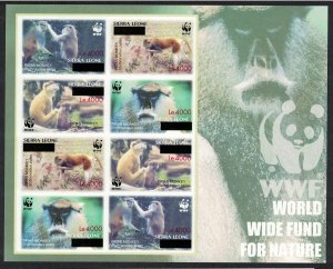 Sierra Leone WWF Patas Monkey Imperf Sheetlet of 2 sets Ovpt RARR 2004 MNH