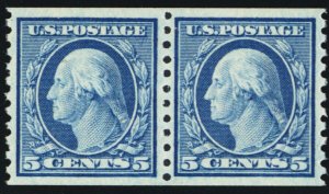 496, Mint VF NH 5¢ Coil Pair - PSE Certificate Graded 90 * Stuart Katz