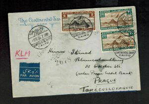 1934 Cairo Egypt Airmail Cover to Prague Czechoslovakia Continental Savoy Hotel