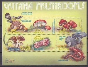 Guyana, Scott cat. 3520 a-f. Mushrooms sheet of 6.