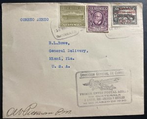 1930 Guatemala Airmail First Flight cover FFC to BL Rowe Miami Fl USA