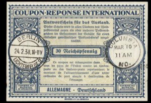 Germany 1938 International Reply Coupon IRC Post Office G98934