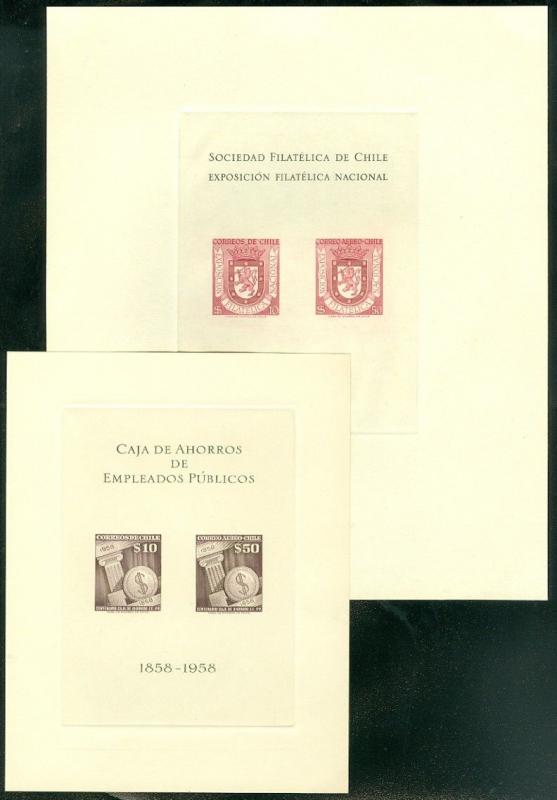 EDW1949SELL : CHILE 1958 Sc #C194, C195 Special Souvenir Sheets. VF MNH Cat $245