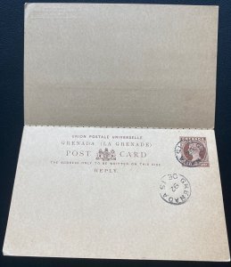 1892 Grenada Reply Postcard Postal Stationery Cover To To Ulm Germany