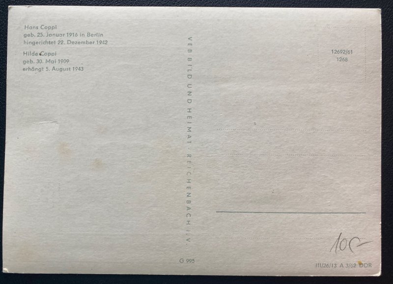 1961 East Berlin DDR Germany Maxi Postcard Cover Hilde & Hans Coppi
