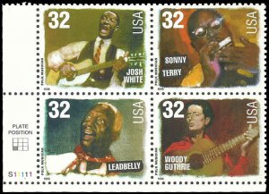 PCBstamps   US #3212/3215 PB  $1.28(4x32c)Folk Musicians, MNH, (3a)