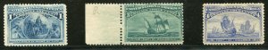 US Scott 230,232,233 Columbian Exposition issueLightly Hinged