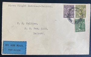 1932 Zanzibar First Flight Airmail Cover To Nairobi Kenya Wilson Airways