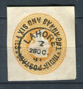 INDIA; 1890s classic QV 4a. 6p. fine POSTMARK Stationary Piece, Lahore