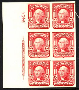 U.S. #320 MINT PL# BLOCK OG LH 