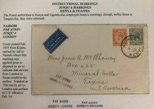 1935 Kijabe Kenya Airmail Cover To Mineral Wells TX USA Via London England