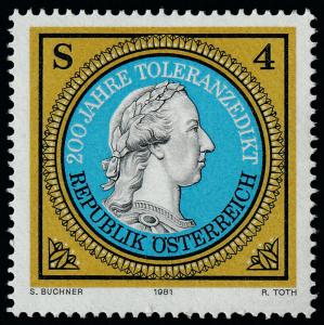 Austria 1192 MNH Edict of Tolerance, Joseph II