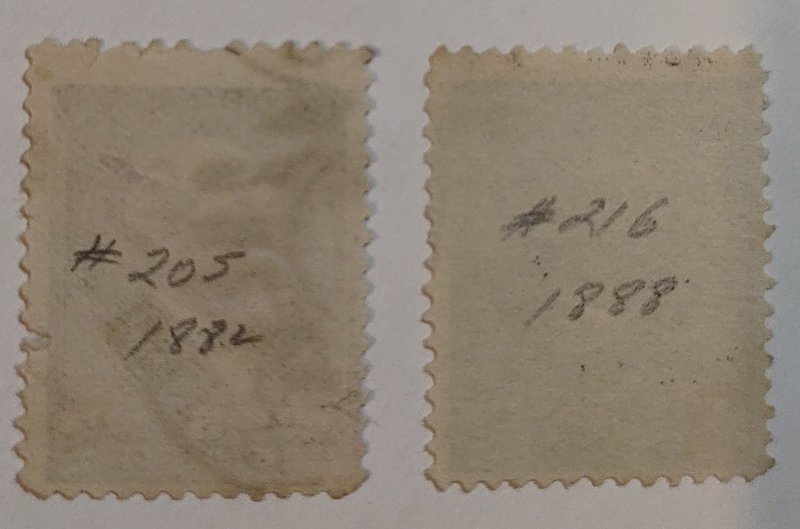 Scott Stamp# 205 & 216 - Garfield. Used.  Free USPS Shipping.