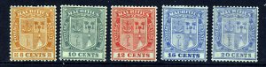 MAURITIUS 1921-26 A Watermark Multiple Script  CA Group SG 214 to SG 220 MINT 