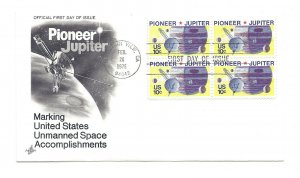 1556 Pioneer - Jupiter, ArtCraft block of 4 FDC