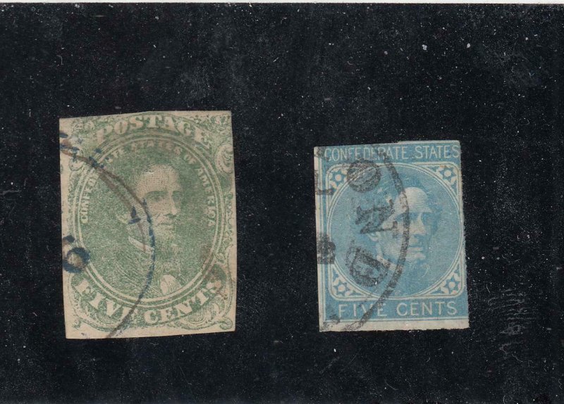 CONFEDERATE STATES # 1,6  FVF-USED  5cts JEFFERSON DAVIS /BLUE & GREEN CV $203