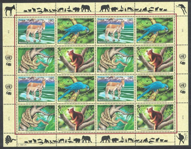 UN Geneva Birds Macaw Boa Kangaroo Wildass Sheetlet of 4 sets SG#G372-75