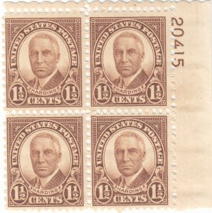 Scott # 684 - 1 1/2c Brown - Harding - MNH plate block of 4